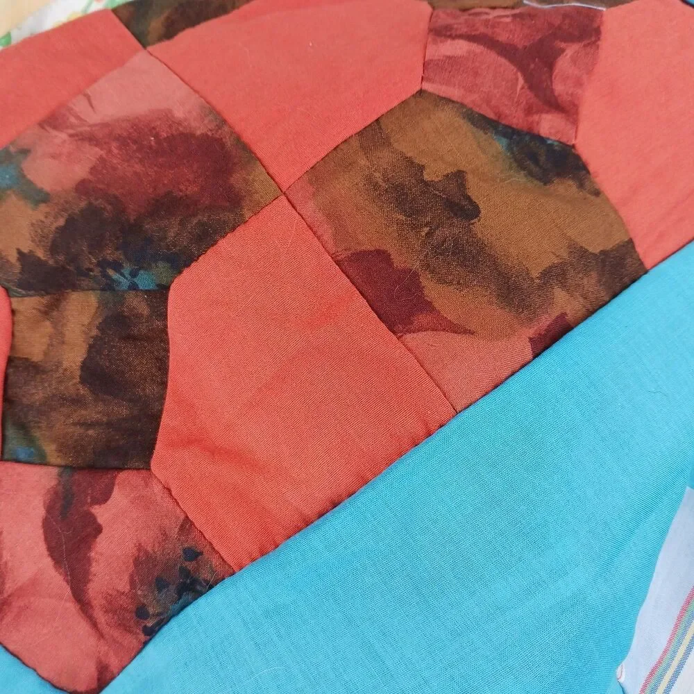Handmade Bow Tie Quilt Top Hand Pieced Unfinished 95x71